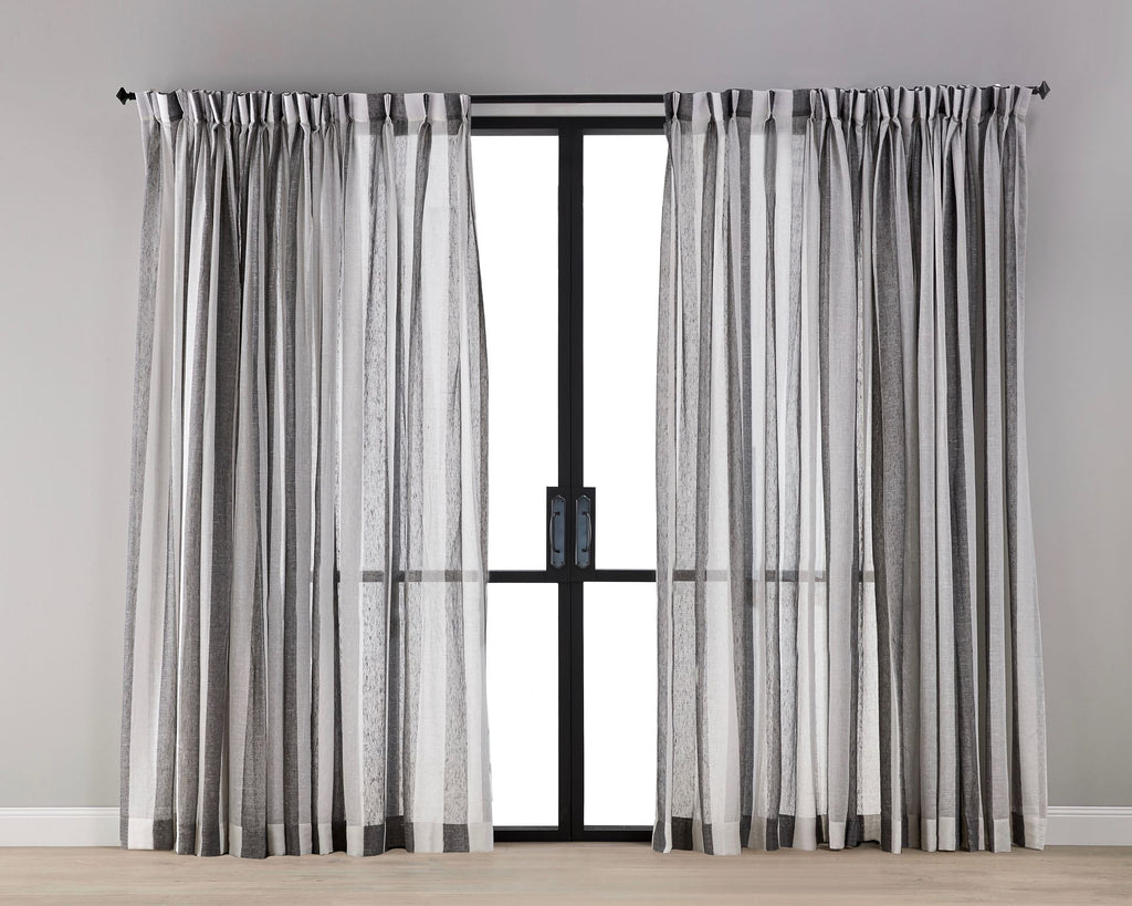 Grey White Stripe Sheer Curtain