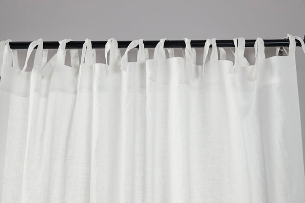 Crisp White Pure Linen Curtain - Tie Top